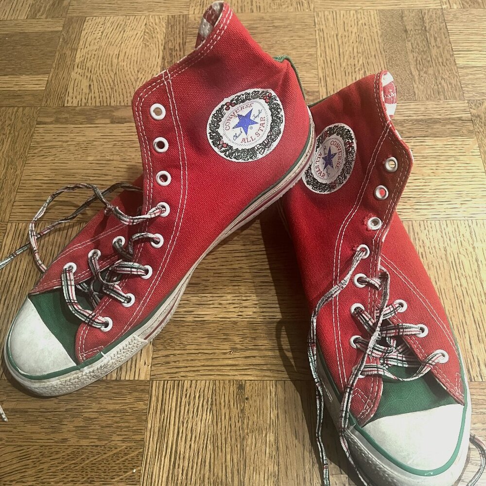 Vintage Christmas Red & Green High Top Converse All Star Shoes